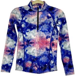 Reebok Girls Space Tie Dye Geo 1/4 Zip Mock Neck M 10 12 bv
